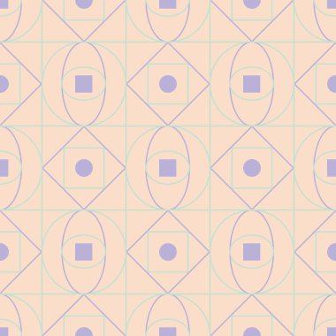 Geometrik seamless modeli. Bej renkli arka plan duvar kağıtları, Tekstil ve kumaş için mor ve mavi öğeleri ile