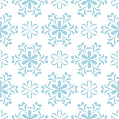 Beyaz zemin üzerine mavi çiçek süsleme. Tekstil ve duvar kağıtları için seamless modeli