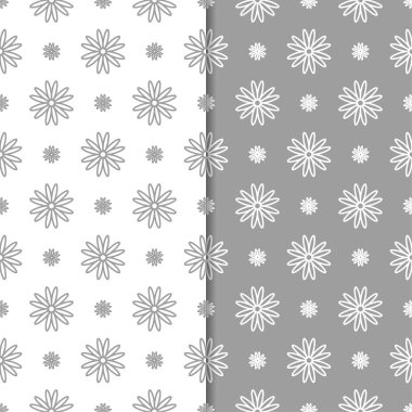 Beyaz ve gri çiçek arka planlar. Tekstil ve duvar kağıtları için dikişsiz desen seti