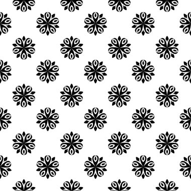 Beyaz arka planda siyah çiçek süsleme. Tekstil ve duvar kağıtları için seamless modeli