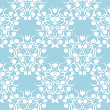 Mavi zemin üzerine beyaz çiçek tasarım. Tekstil ve duvar kağıtları için seamless modeli