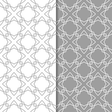 Gri ve beyaz geometrik süsler. Web, Tekstil ve duvar kağıtları için dikişsiz desen seti