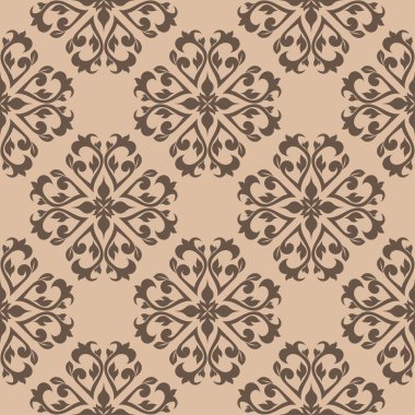 Bej renkli arka plan üzerinde kahverengi çiçek süsleme. Tekstil ve duvar kağıtları için seamless modeli