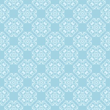 Mavi zemin üzerine beyaz çiçek desenli. Tekstil ve duvar kağıtları için sorunsuz süsleme