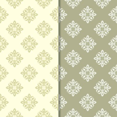 Zeytin yeşili çiçek arka planlar. Tekstil ve duvar kağıtları için dikişsiz desen seti