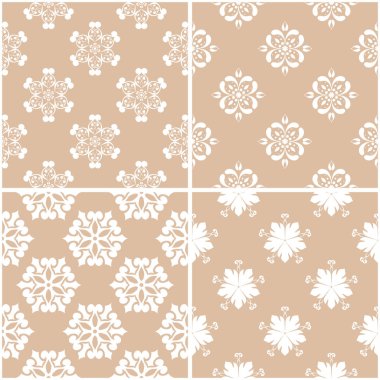 Çiçek desenleri. Sorunsuz arka plan bej ve beyaz dizi. Vektör çizim