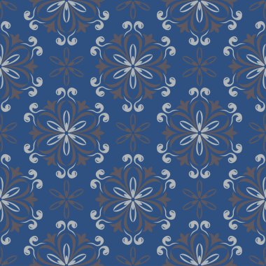 Sorunsuz arka plan. Mavi ve gri çiçek desenli duvar kağıdı, Tekstil ve kumaş için