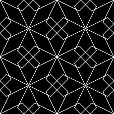 Siyah ve beyaz geometrik tek renkli süs. Web, Tekstil ve duvar kağıtları için seamless modeli