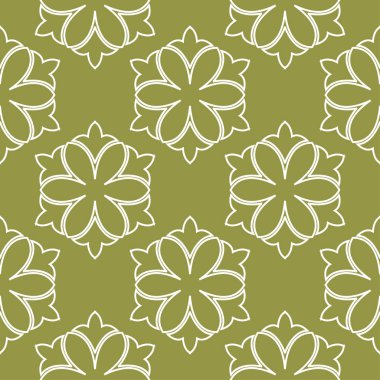 Zeytin yeşil zemin üzerine beyaz çiçekler. Tekstil ve duvar kağıtları için süs seamless modeli
