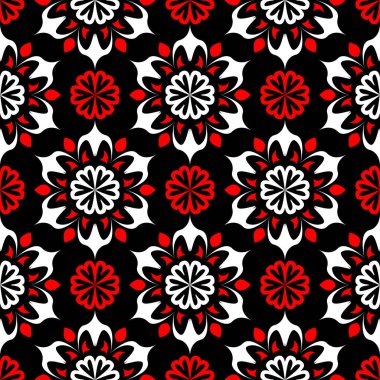 Siyah kırmızı ve beyaz çiçek seamless modeli. Duvar kağıdı, Tekstil ve kumaş arka plan