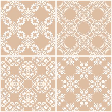 Çiçek desenleri. Sorunsuz arka plan bej ve beyaz dizi. Vektör çizim