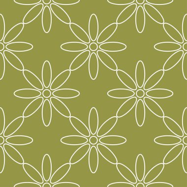 Zeytin yeşil zemin üzerine beyaz çiçek süsleme. Tekstil ve duvar kağıtları için seamless modeli
