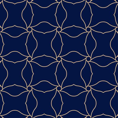 Koyu mavi zemin üzerine altın geometrik yazdır. Web, Tekstil ve duvar kağıtları için seamless modeli