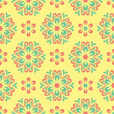 Çok sorunsuz çiçek arka plan renkli. Pembe mavi yeşil ve sarı desen Tekstil ve duvar kağıtları için