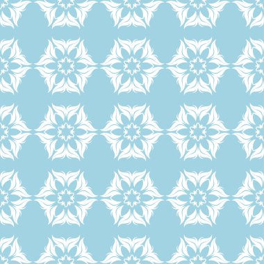 Mavi zemin üzerine beyaz çiçek süsleme. Tekstil ve duvar kağıtları için seamless modeli