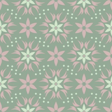 Çiçek seamless modeli. Zeytin yeşili arka plan duvar kağıtları, Tekstil ve kumaş için soluk pembe çiçek öğeleri ile