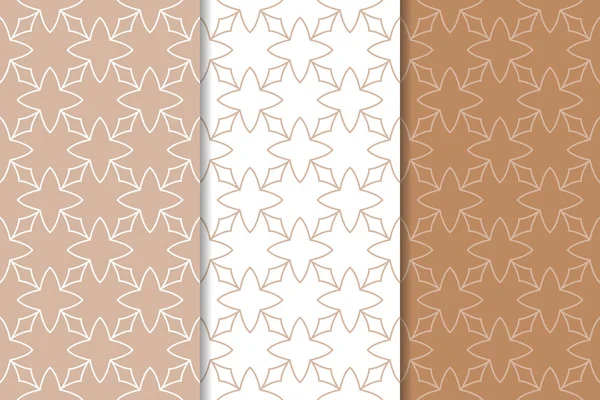 Kahverengi ve beyaz geometrik süsler. Web, Tekstil ve duvar kağıtları için dikişsiz desen seti