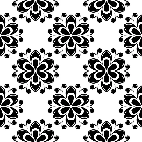 Beyaz arka planda siyah çiçek süsleme. Tekstil ve duvar kağıtları için seamless modeli