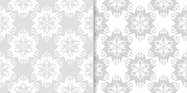 Işık gri ve beyaz çiçekli süsler. Tekstil ve duvar kağıtları için dikişsiz desen seti