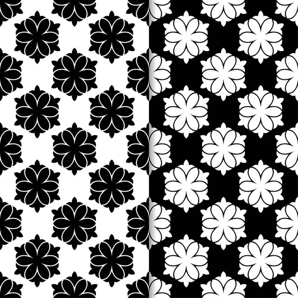 Zwart Wit Set Floral Achtergronden Naadloze Patronen Voor Textiel Wallpapers — Stockvector