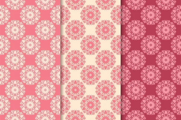 Kırmızı çiçekli süsler kümesi. Kiraz pembe dikey Dikişsiz desen. Duvar kağıdı arka plan