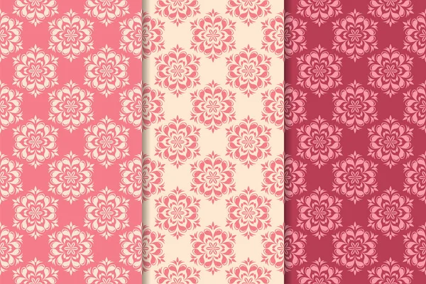 Kırmızı çiçekli süsler kümesi. Kiraz pembe dikey Dikişsiz desen. Duvar kağıdı arka plan