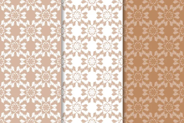 Kahverengi çiçek süsler. Tekstil ve duvar kağıtları için dikey Dikişsiz desen seti