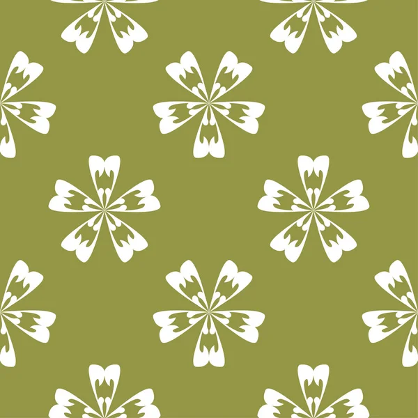 Zeytin yeşil zemin üzerine beyaz çiçek süsleme. Tekstil ve duvar kağıtları için seamless modeli