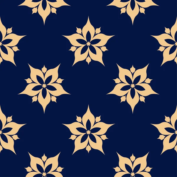 Koyu mavi zemin üzerine altın çiçek süsleme. Tekstil ve duvar kağıtları için seamless modeli