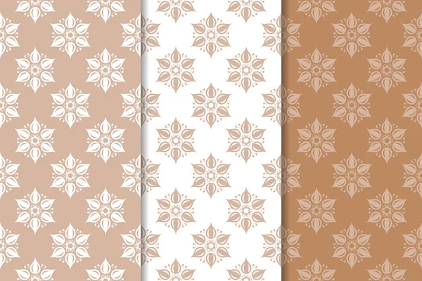 Kahverengi çiçek arka planlar. Tekstil ve duvar kağıtları için dikişsiz desen seti