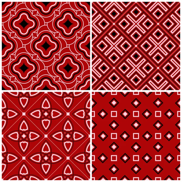 Красный Бесшовный Фон Черно Белыми Геометрическими Узорами Обоев Текстиля Тканей — стоковый вектор