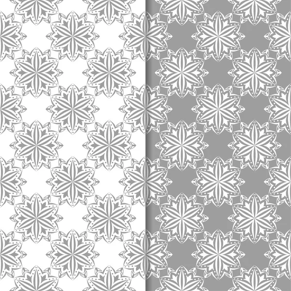 Beyaz ve gri çiçek arka planlar. Tekstil ve duvar kağıtları için dikişsiz desen seti
