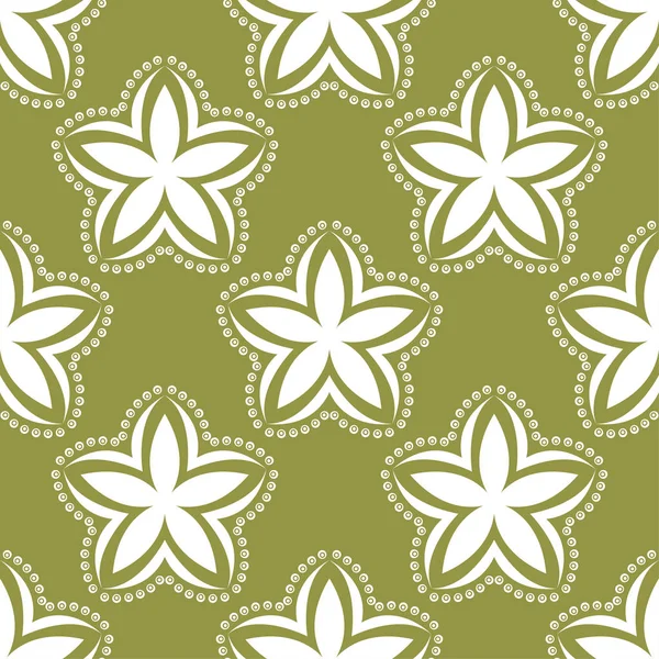 Zeytin yeşil zemin üzerine beyaz çiçek süsleme. Tekstil ve duvar kağıtları için seamless modeli