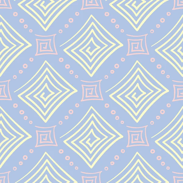 Geometrik desenli sorunsuz arka plan. Tekstil ve duvar kağıtları için mavi zemin üzerinde öğeleri pembe ve bej