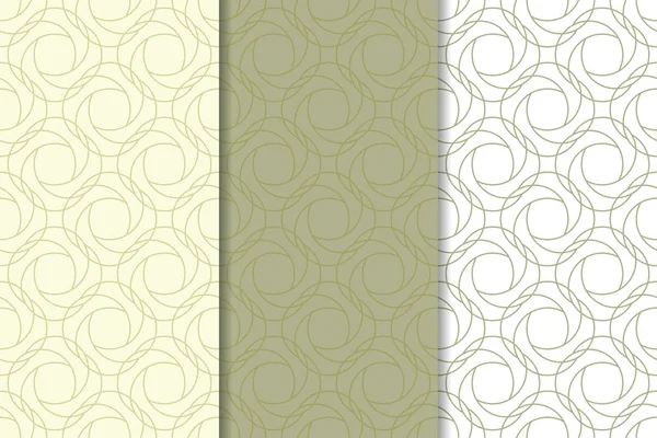 Ornements Géométriques Vert Olive Blanc Ensemble Motifs Verticaux Sans Couture — Image vectorielle