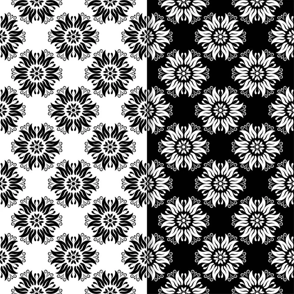 Siyah ve beyaz çiçek arka planlar. Tekstil ve duvar kağıtları için dikişsiz desen seti