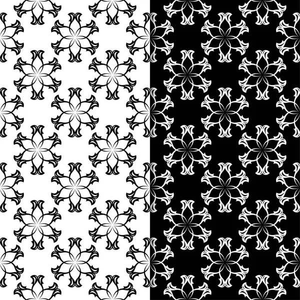 Siyah ve beyaz çiçek arka planlar. Tekstil ve duvar kağıtları için sorunsuz tasarım kümesi
