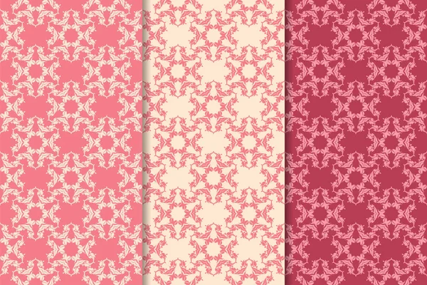 Kırmızı çiçekli süsler kümesi. Kiraz pembe dikey Dikişsiz desen. Duvar kağıdı arka plan
