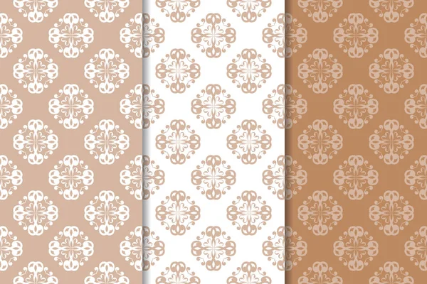 Kahverengi çiçek arka planlar. Tekstil ve duvar kağıtları için dikişsiz desen seti