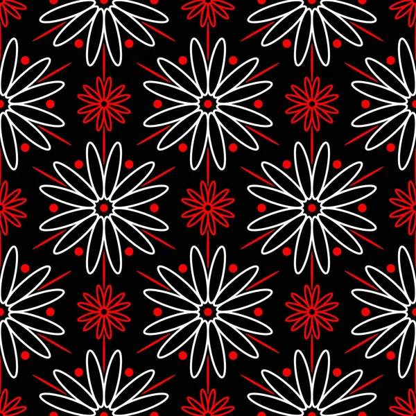 Çiçek seamless modeli. Duvar kağıtları, Tekstil ve kumaş için siyah kırmızı, beyaz arka plan