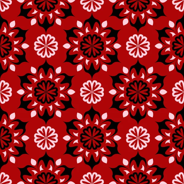 Sorunsuz çiçek arka plan. Kırmızı zemin üzerinde siyah-beyaz desen
