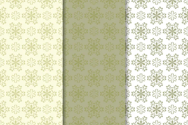 Zeytin yeşili çiçek arka planlar. Tekstil ve duvar kağıtları için dikişsiz desen seti