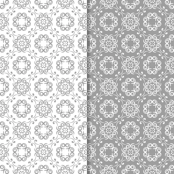 Beyaz ve gri çiçek arka planlar. Tekstil ve duvar kağıtları için dikişsiz desen seti