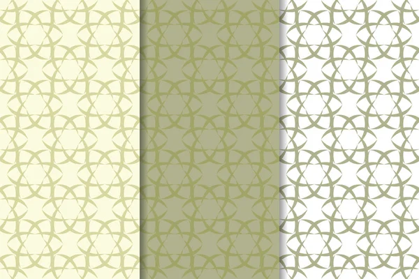 Zeytin yeşili ve beyaz çiçek arka planlar. Tekstil ve duvar kağıtları için dikişsiz desen seti