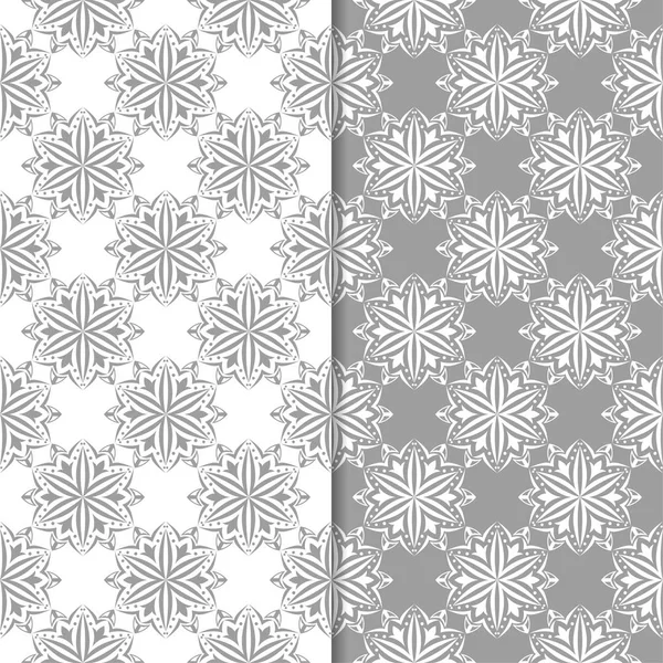 Beyaz ve gri çiçek arka planlar. Tekstil ve duvar kağıtları için dikişsiz desen seti