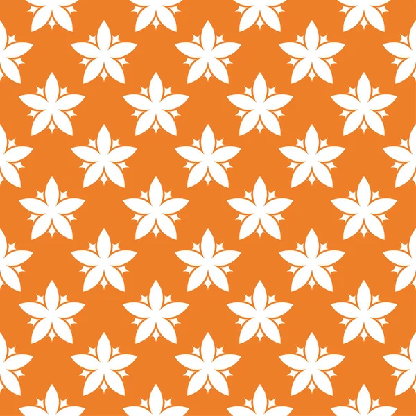 Ornamento Floreale Bianco Sfondo Arancione Modello Senza Cuciture Tessuti Sfondi — Vettoriale Stock