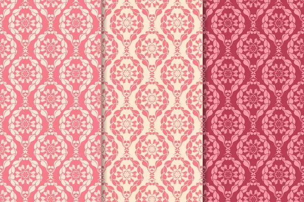 Kırmızı çiçekli süsler kümesi. Kiraz pembe dikey Dikişsiz desen. Duvar kağıdı arka plan