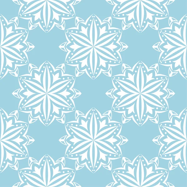 Mavi zemin üzerine beyaz çiçek süsleme. Tekstil ve duvar kağıtları için seamless modeli