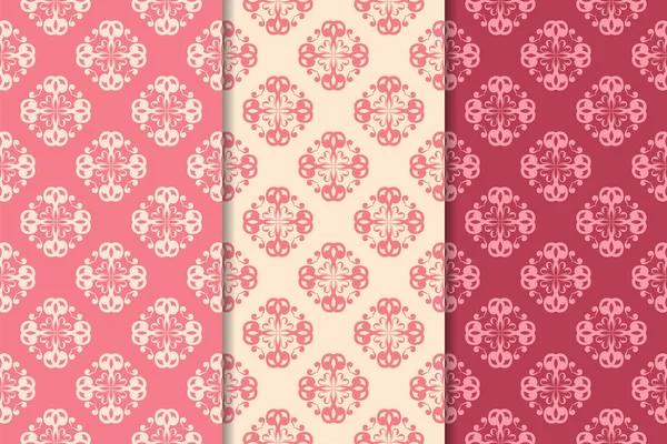 Kırmızı çiçekli süsler kümesi. Kiraz pembe dikey Dikişsiz desen. Duvar kağıdı arka plan