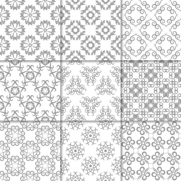Gri ve beyaz çiçekli süsler. Kağıt için tarafsız Dikişsiz desen koleksiyonu Tekstil